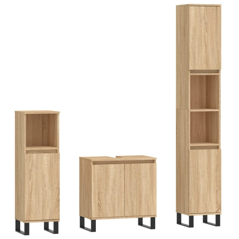Produktbild för Badrumsskåp set 3 delar sonoma-ek konstruerat trä