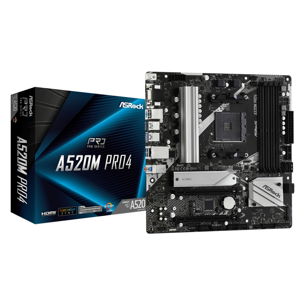 Produktbild för Asrock A520M Pro4 Uttag AM4 micro ATX