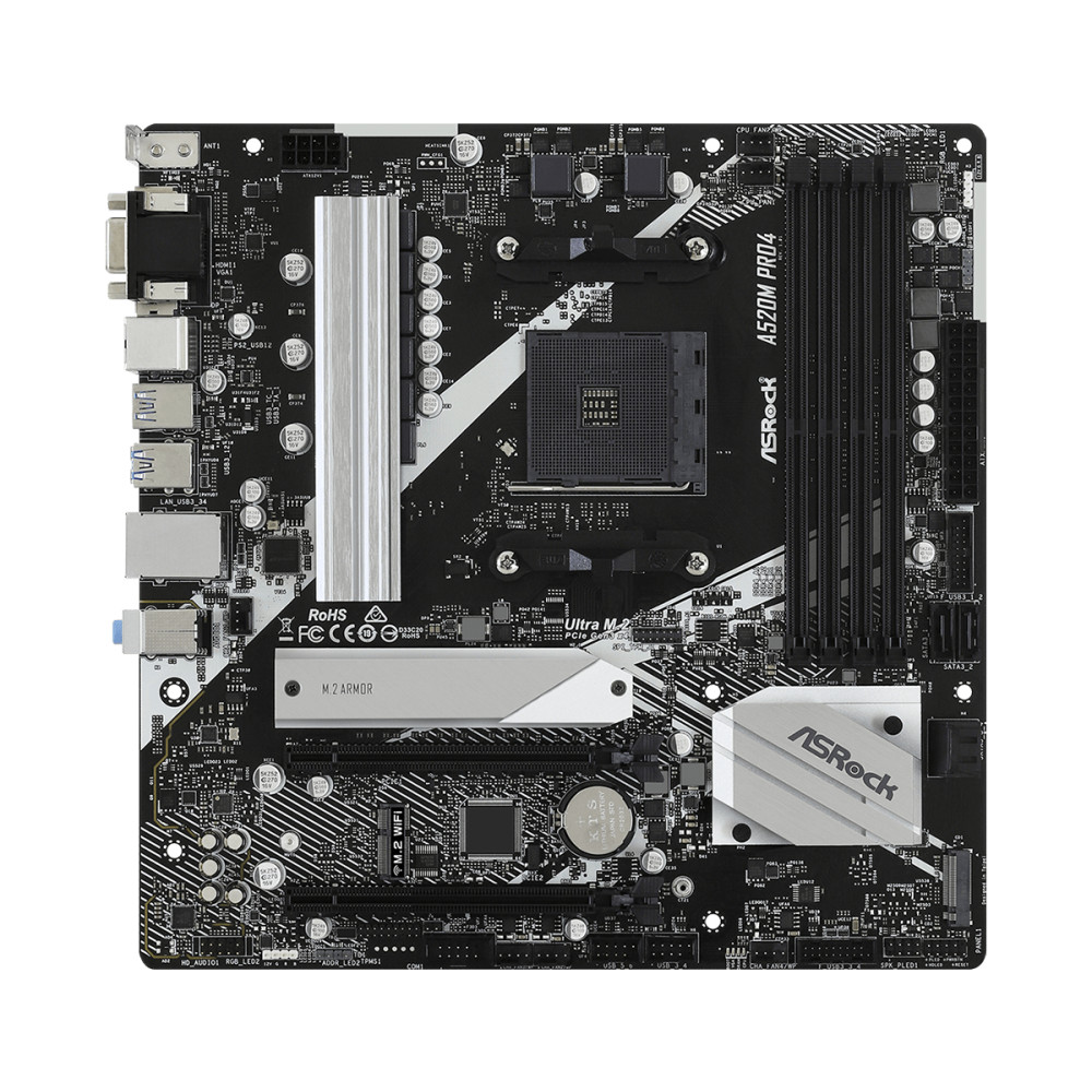 Produktbild för Asrock A520M Pro4 Uttag AM4 micro ATX