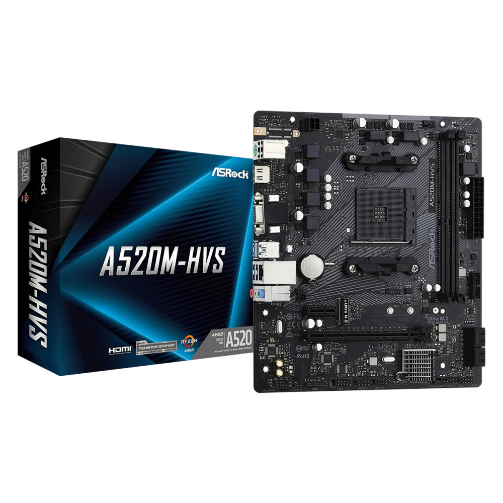Produktbild för Asrock A520M-HVS AMD A520 Uttag AM4 micro ATX