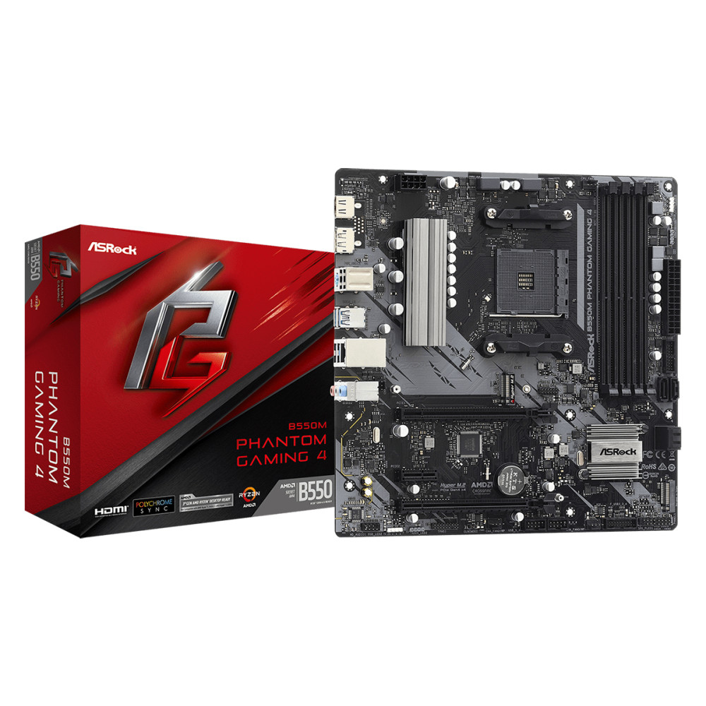 Produktbild för Asrock B550M Phantom Gaming 4 AMD B550 Uttag AM4 micro ATX