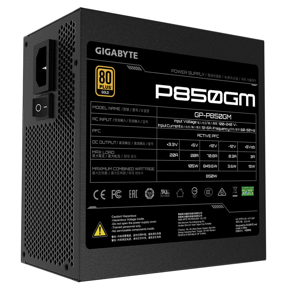 Produktbild för Gigabyte P850GM strömförsörjningsenheter 850 W 20+4 pin ATX ATX Svart