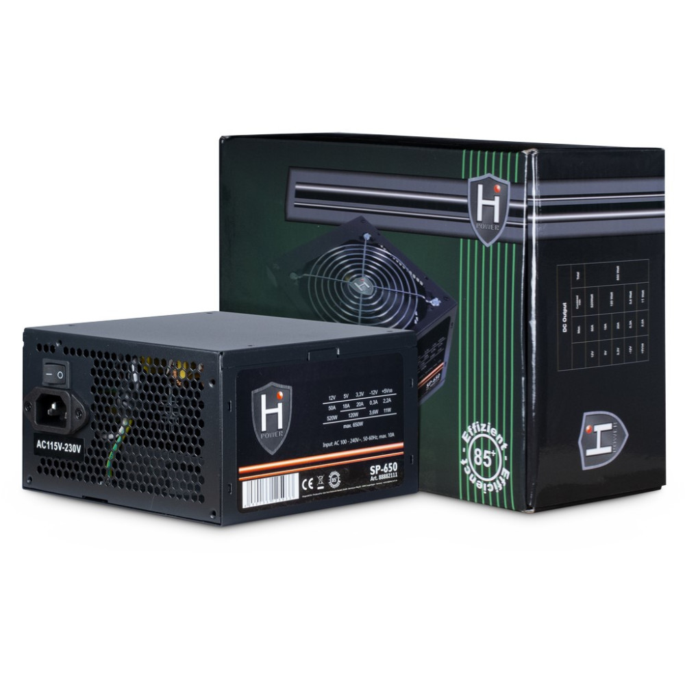 Produktbild för Inter-Tech HIPOWER SP-650 strömförsörjningsenheter 650 W 20+4 pin ATX ATX Svart