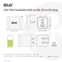 Produktbild för CLUB3D CAC-1913EU Travel Charger 65W GaN