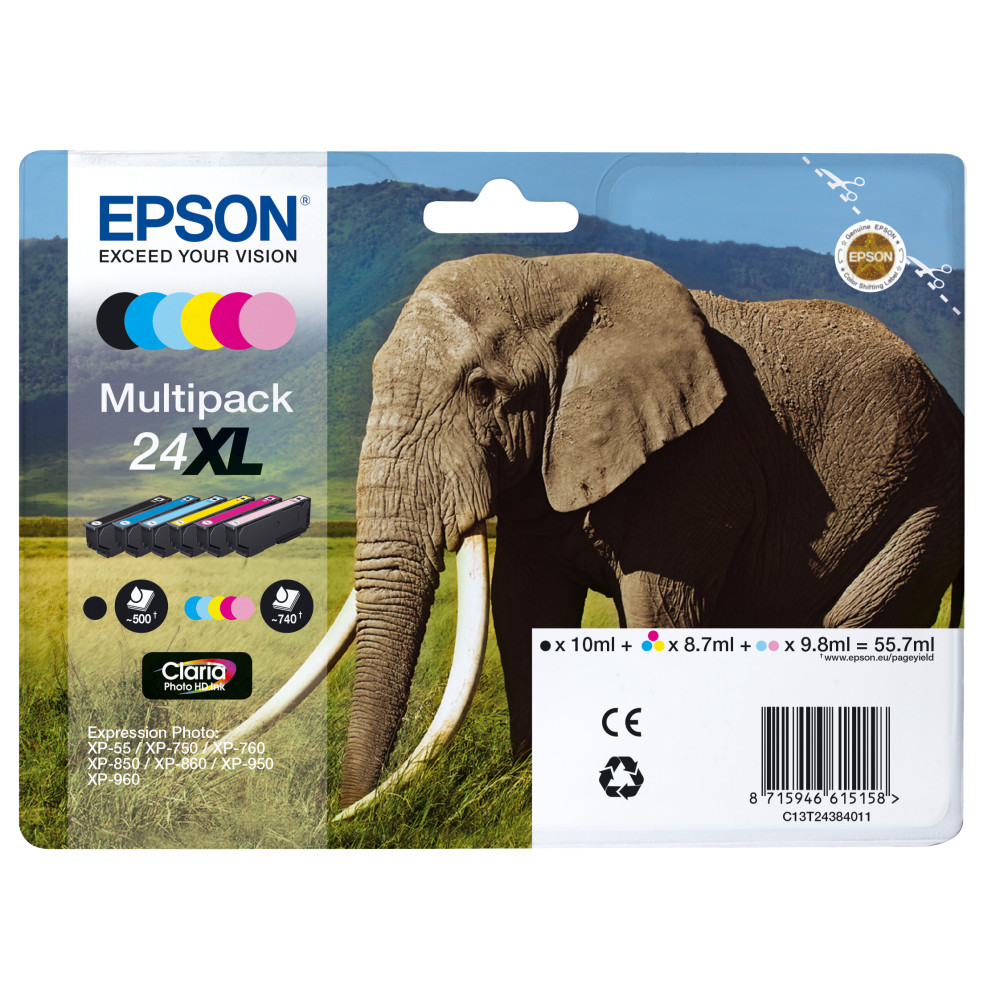 Produktbild för Epson Elephant Multipack 6-colours 24XL Claria Photo HD Ink