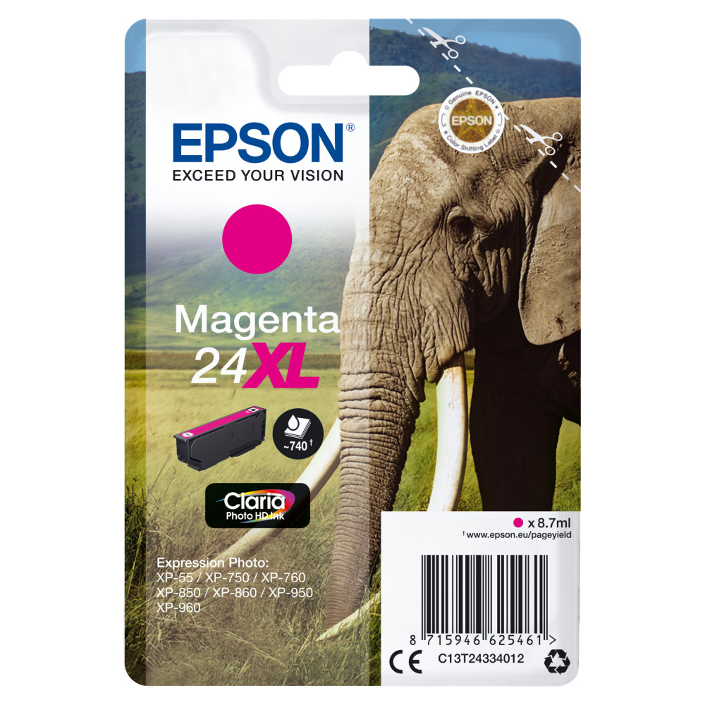 Produktbild för Epson Elephant Enpack magenta 24XL Claria Photo HD-bläck