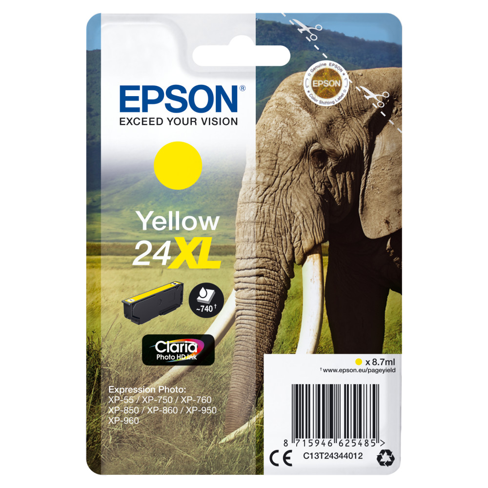 Produktbild för Epson Elephant Enpack gul 24XL Claria Photo HD-bläck