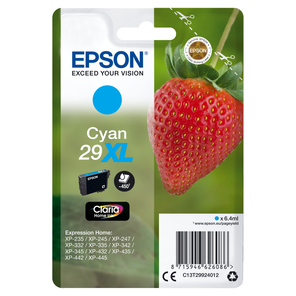 Produktbild för Epson Strawberry Singlepack Cyan 29XL Claria Home Ink
