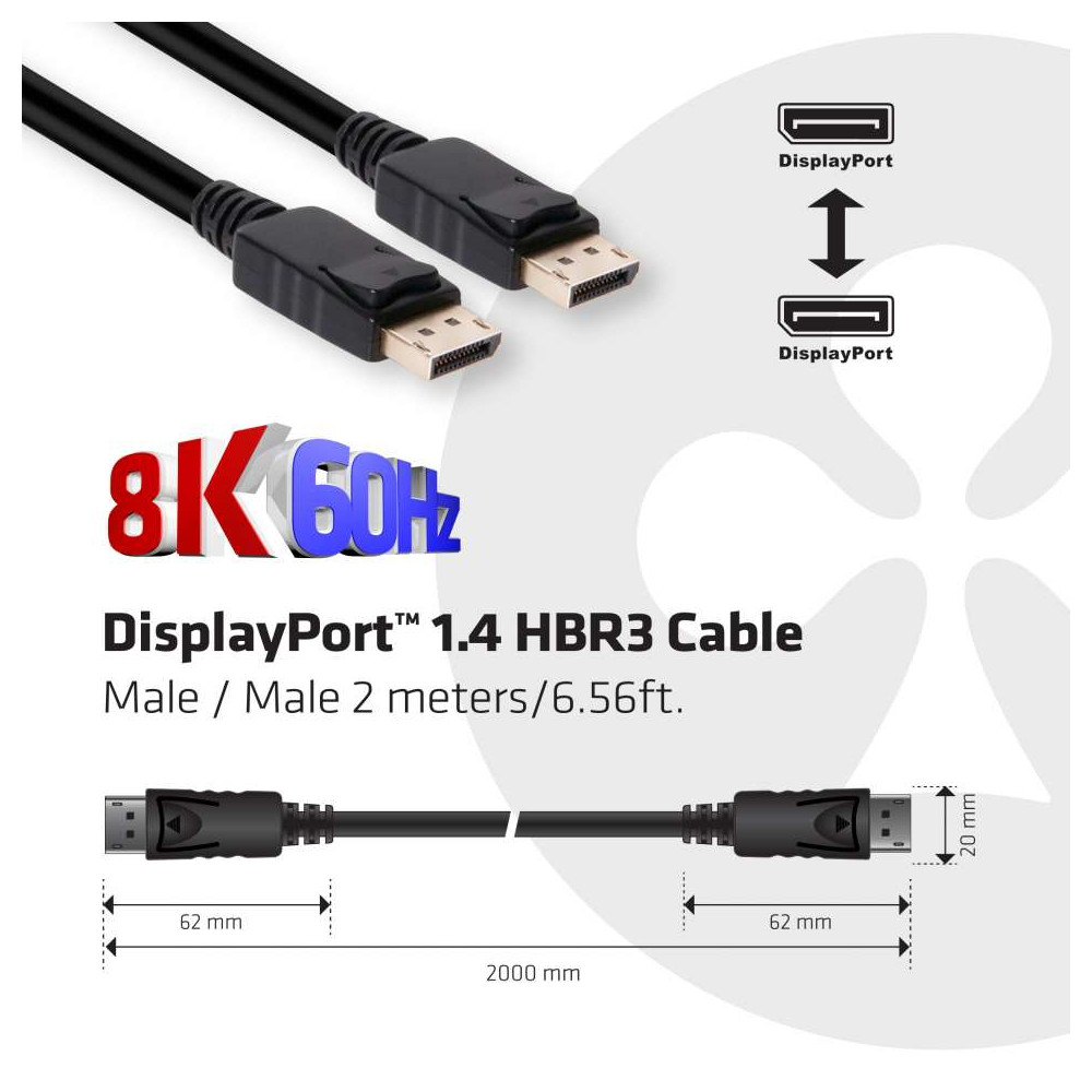 Produktbild för CLUB3D DisplayPort 1.4 HBR3 Cable 2m/6.56ft M/M 8K60Hz