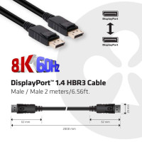 Produktbild för CLUB3D DisplayPort 1.4 HBR3 Cable 2m/6.56ft M/M 8K60Hz