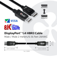 Produktbild för CLUB3D DisplayPort 1.4 HBR3 Cable 2m/6.56ft M/M 8K60Hz