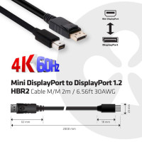 Produktbild för CLUB3D Mini DisplayPort to DisplayPort 1.2 M/M 2m/6.56ft 4K60Hz