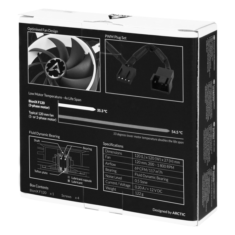 Produktbild för ARCTIC BioniX F120 Datorväska Fan 12 cm Svart, Vit