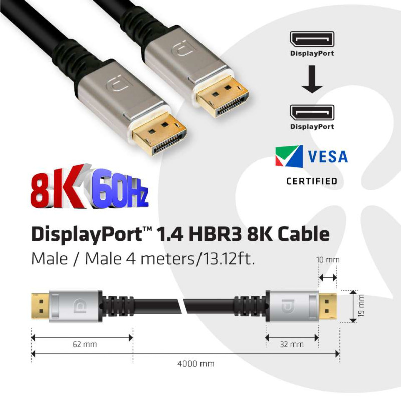 Produktbild för CLUB3D DisplayPort 1.4 HBR3 8K Cable M/M 4m /13.12ft