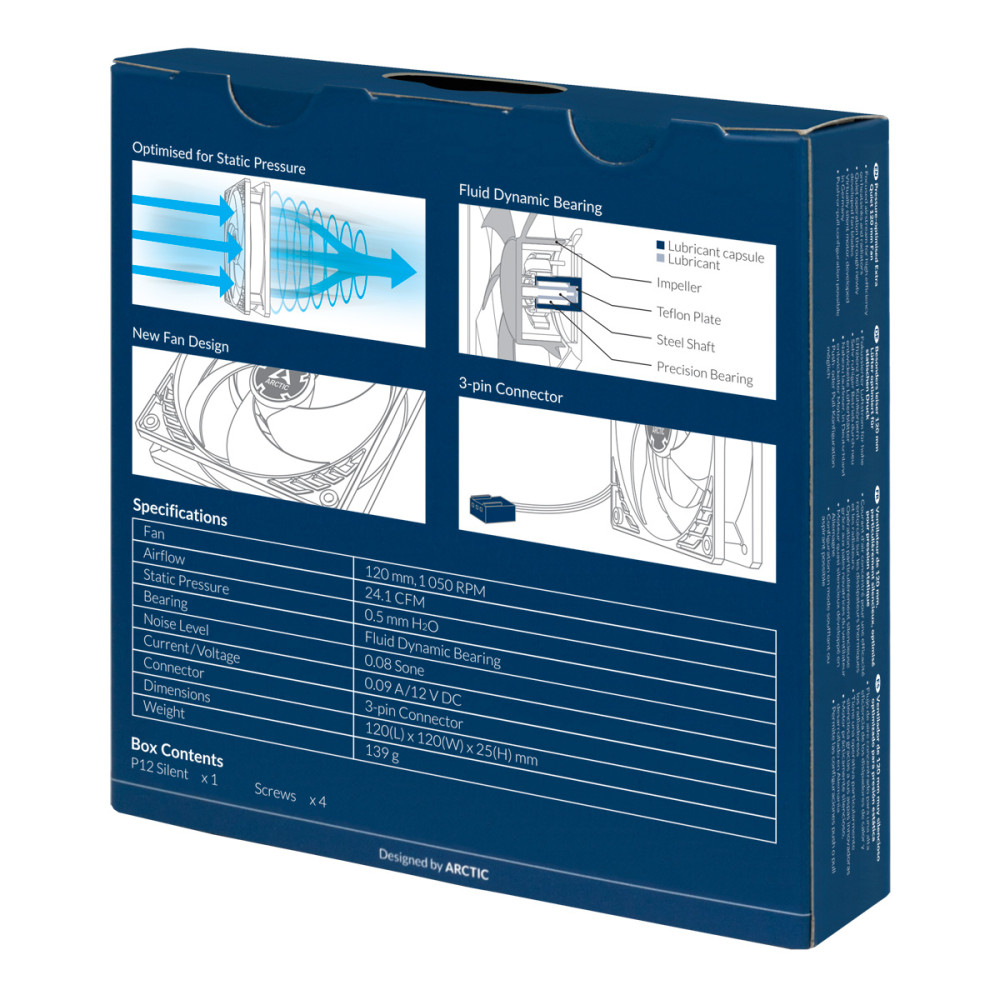 Produktbild för ARCTIC P12 Silent Datorväska Fan 12 cm Svart