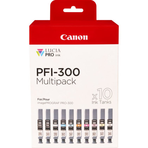 CANON Canon PFI-300 bläckpatroner 10 styck Original Svart, Blå, Cyan, Grå, Magenta, Fotosvart, Fotomagenta, Röd, Gul
