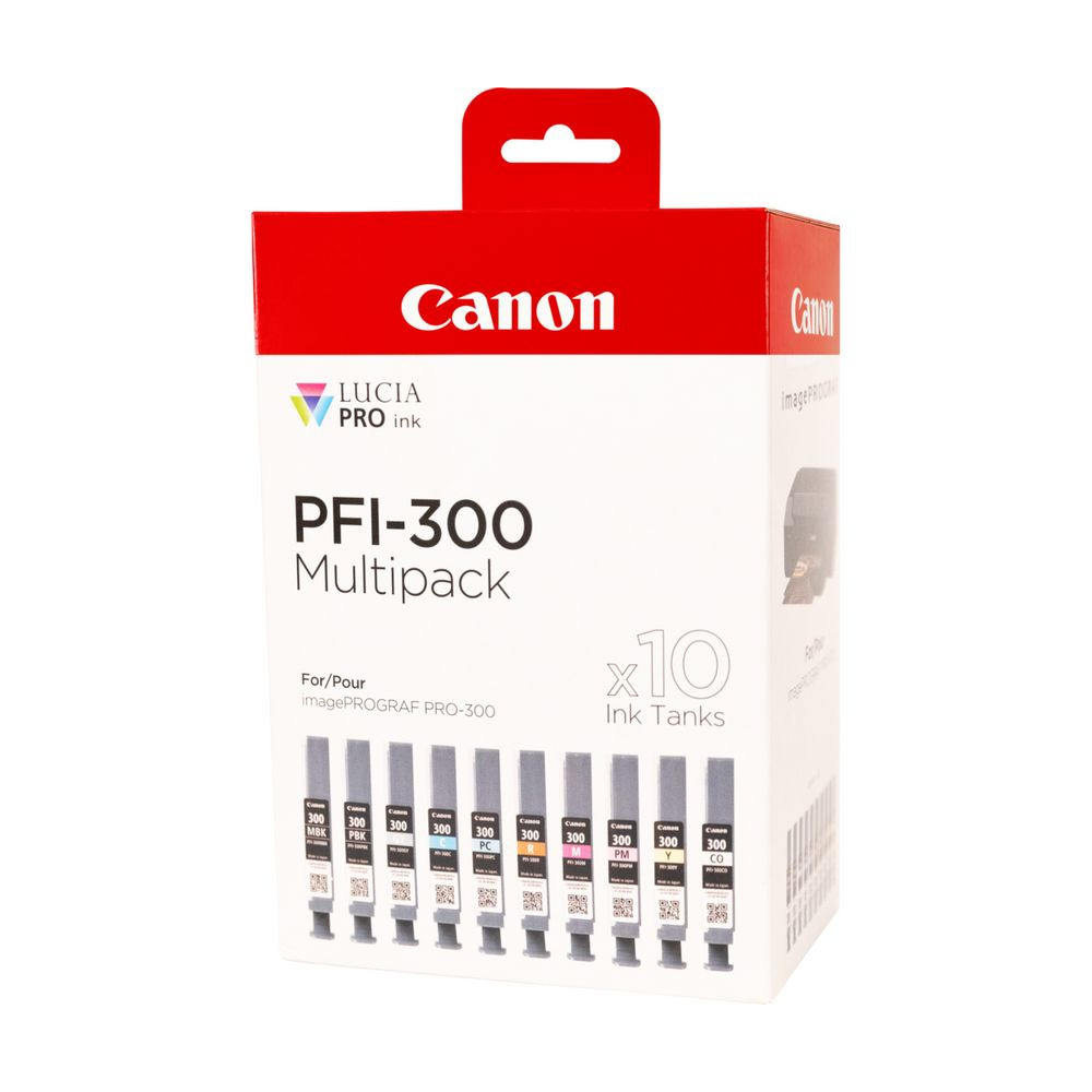 Produktbild för Canon PFI-300 bläckpatroner 10 styck Original Svart, Blå, Cyan, Grå, Magenta, Fotosvart, Fotomagenta, Röd, Gul