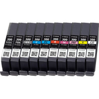 Produktbild för Canon PFI-300 bläckpatroner 10 styck Original Svart, Blå, Cyan, Grå, Magenta, Fotosvart, Fotomagenta, Röd, Gul