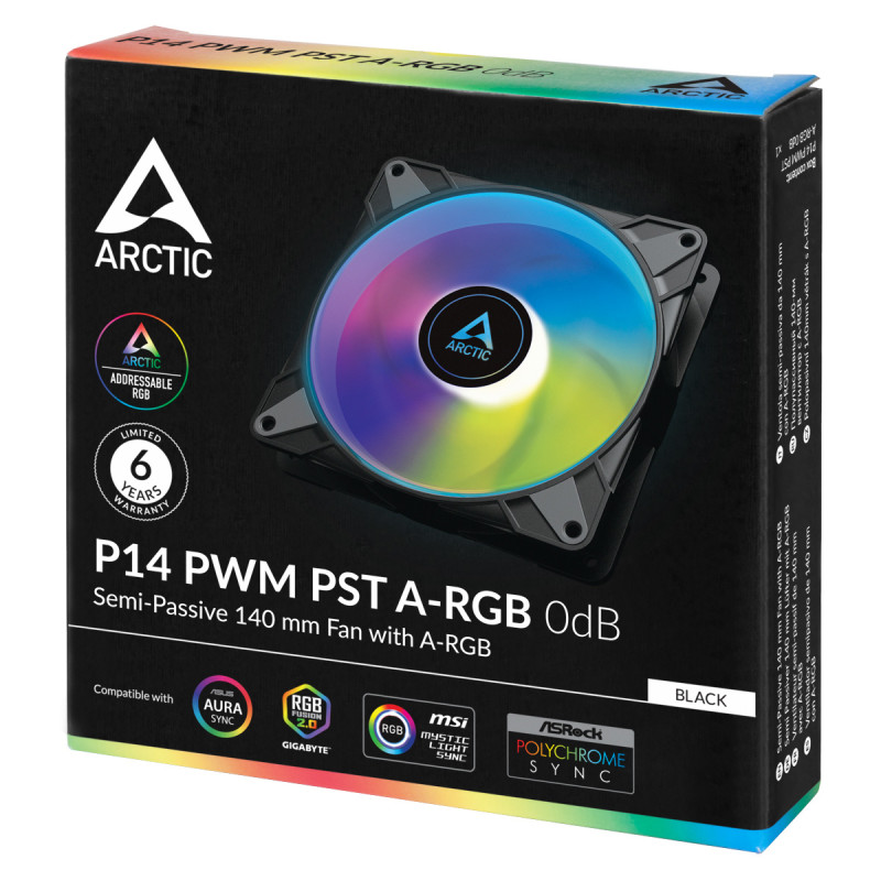Produktbild för ARCTIC P14 PWM PST A-RGB 0dB Datorväska Fan 14 cm Svart 1 styck