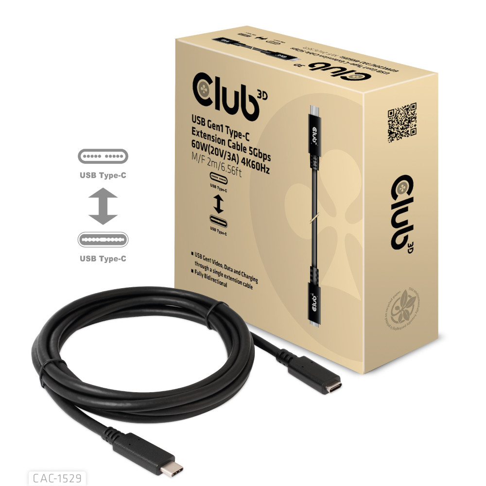 Produktbild för CLUB3D CAC-1529 USB-kablar 2 m USB 3.2 Gen 1 (3.1 Gen 1) USB C Svart