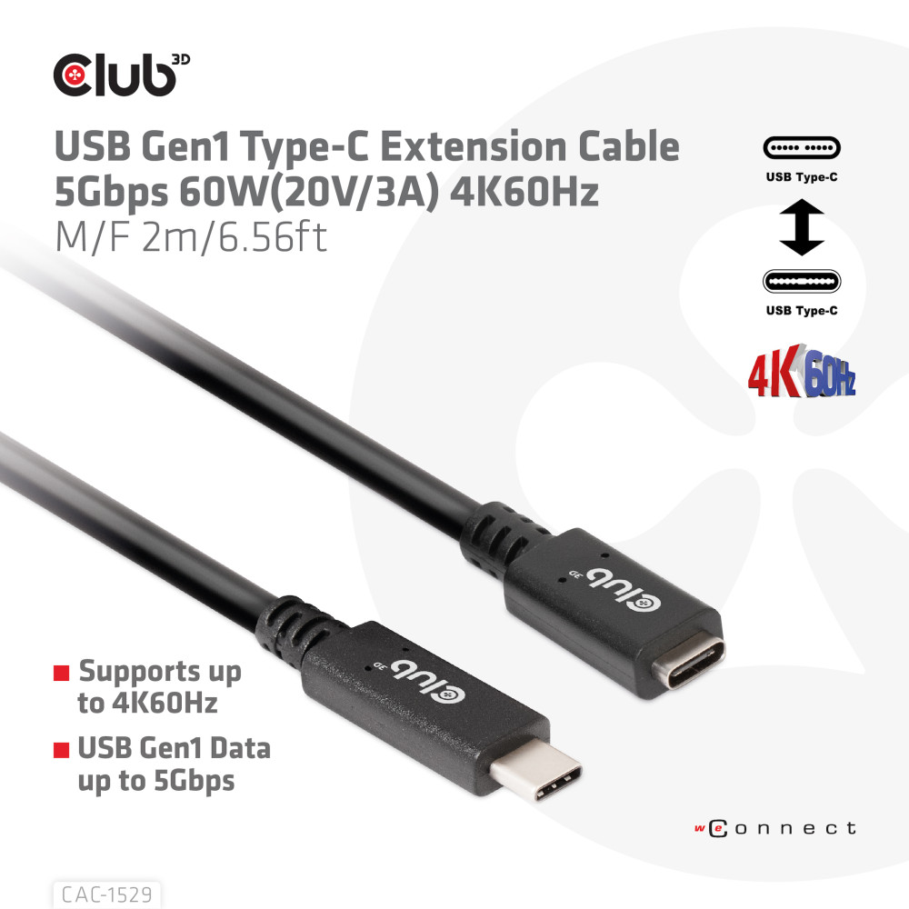 Produktbild för CLUB3D CAC-1529 USB-kablar 2 m USB 3.2 Gen 1 (3.1 Gen 1) USB C Svart