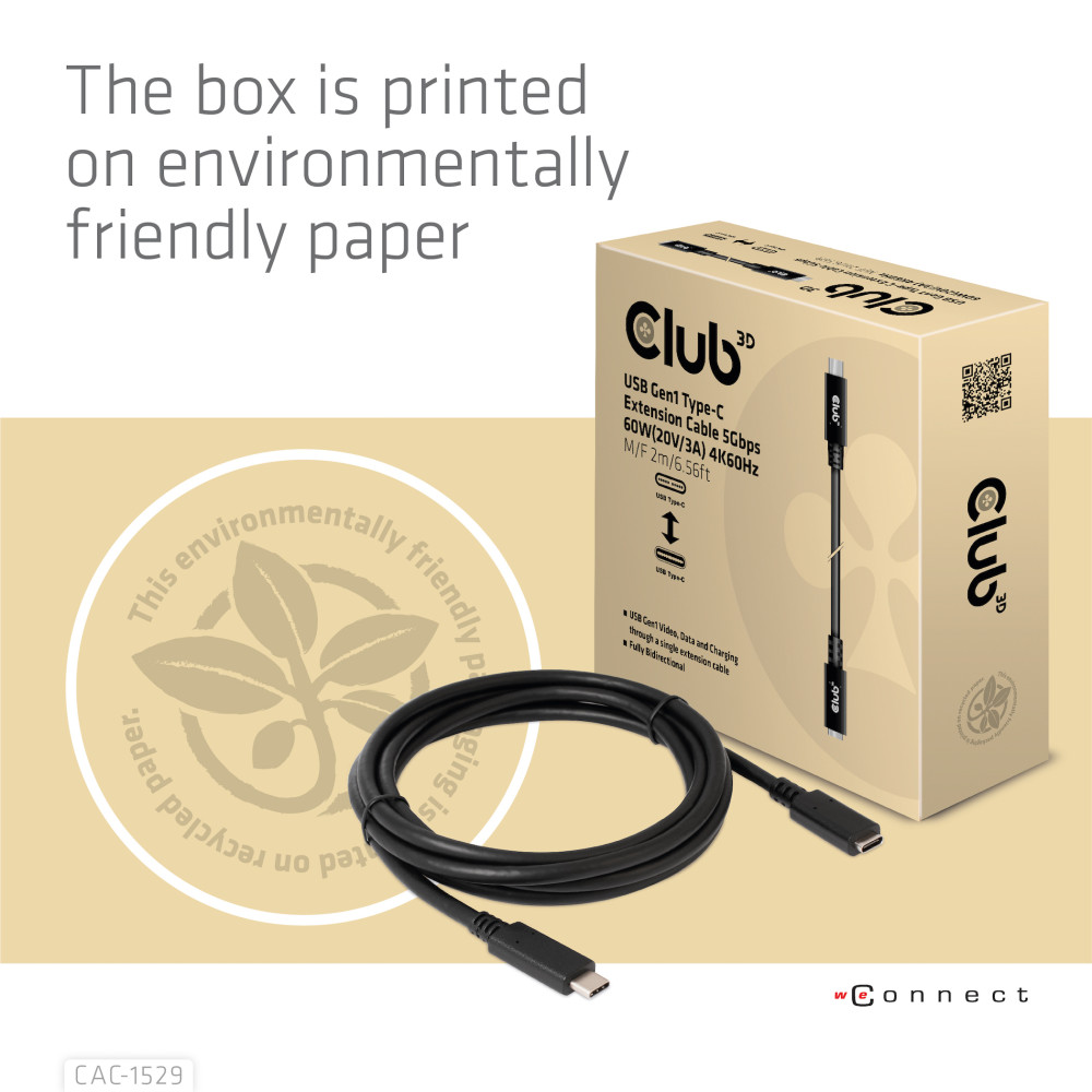 Produktbild för CLUB3D CAC-1529 USB-kablar 2 m USB 3.2 Gen 1 (3.1 Gen 1) USB C Svart