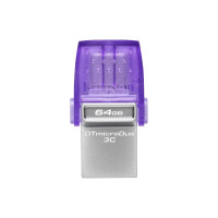 Produktbild för Kingston Technology DataTraveler microDuo 3C USB-sticka 64 GB USB Type-A / USB Type-C 3.2 Gen 1 (3.1 Gen 1) Lila, Rostfritt stål