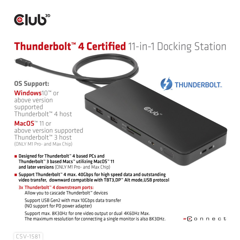 Produktbild för CLUB3D CSV-1581 dockningsstationer för bärbara datorer Dockning Thunderbolt 4 Svart