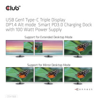 Miniatyr av produktbild för CLUB3D USB Gen1 Type-C Triple Display DP1.4 Alt mode Smart PD3.0 Charging Dock with 100 Watt Power Supply