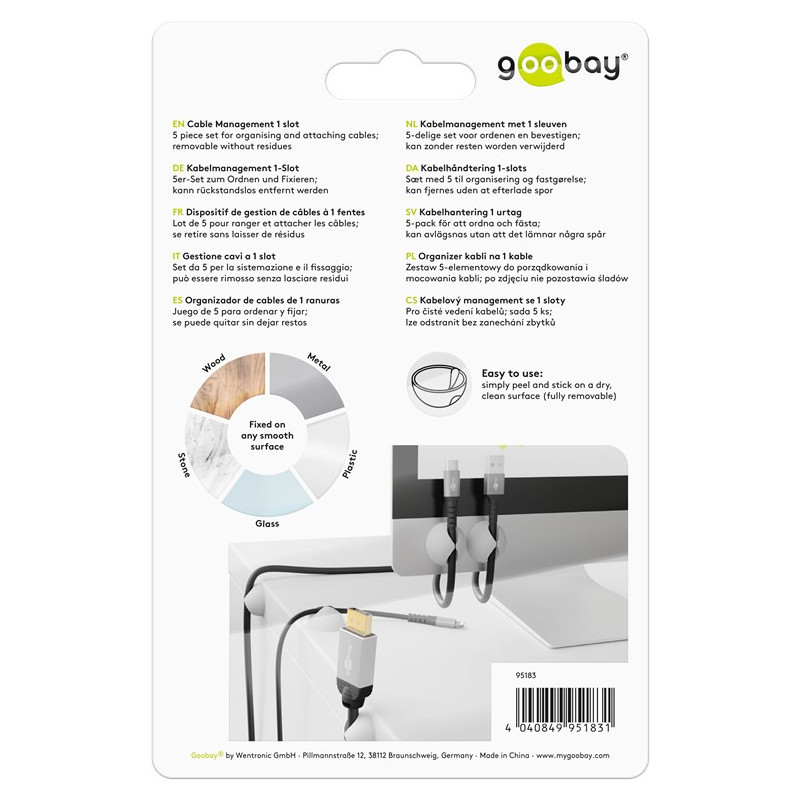 Produktbild för Goobay 95183 kabelsamlare Universal Kabelhållare Vit 5 styck