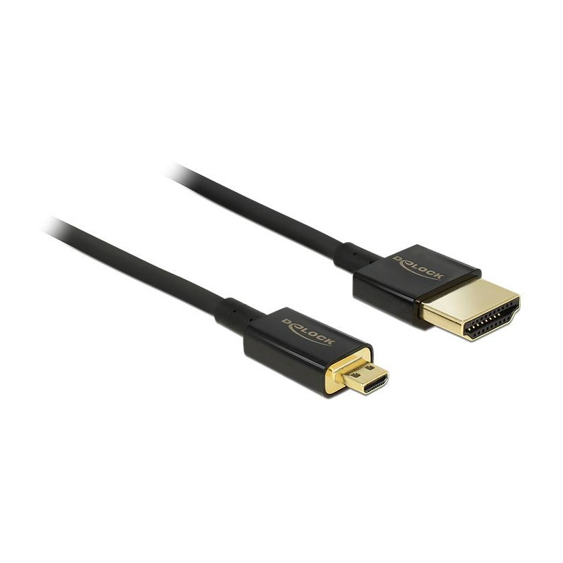 Produktbild för DeLOCK HDMI-A/HDMI Micro-D, 2 m HDMI-kabel HDMI Typ A (standard) HDMI Typ D (micro) Svart