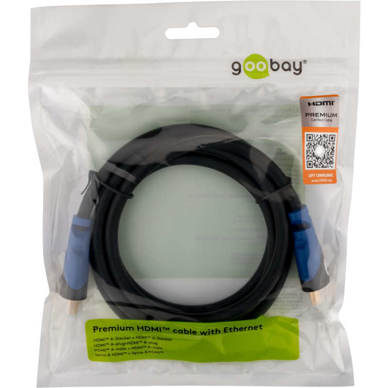 Produktbild för Goobay 72316 HDMI-kabel 1 m HDMI Typ A (standard) Svart, Blå