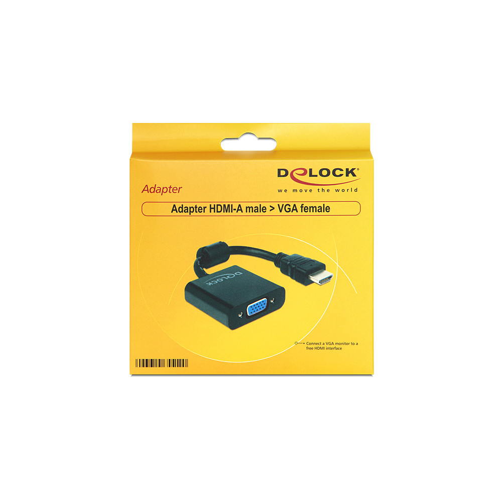 Produktbild för DeLOCK 65512 videokabeladapter 0,254 m VGA (D-Sub) HDMI Typ A (standard) Svart