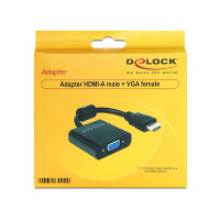 Produktbild för DeLOCK 65512 videokabeladapter 0,254 m VGA (D-Sub) HDMI Typ A (standard) Svart