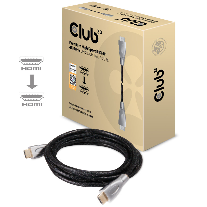 Produktbild för CLUB3D Premium High Speed HDMI™ 2.0 4K60Hz UHD Cable 1 m/ 3.28 ft Certified