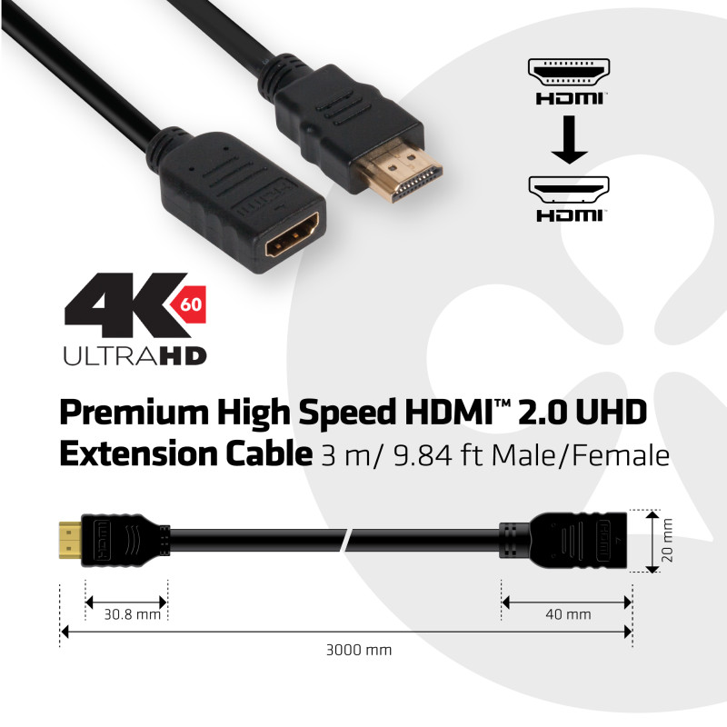 Produktbild för CLUB3D High Speed HDMI™ 2.0 4K60Hz Extension Cable 3m/ 9.8ft Male/Female