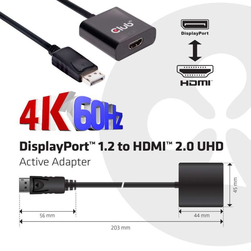 Produktbild för CLUB3D DisplayPort 1.2 to HDMI 2.0 UHD Active Adapter