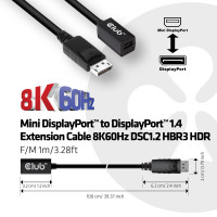 Produktbild för Club 3D - DisplayPort-förlängningskabel - Mini DisplayPort till DisplayPort - 1 m