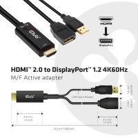 Miniatyr av produktbild för CLUB3D HDMI 2.0 TO DISPLAYPORT 1.2 4K60HZ HDR M/F ACTIVE ADAPTER Svart