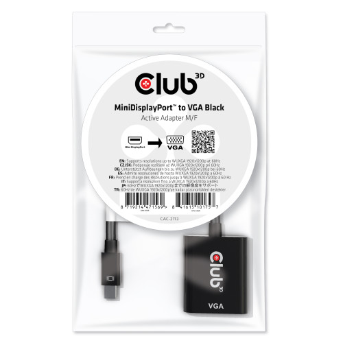 Club 3D CLUB3D CAC-2113 videokabeladapter 0,228 m Mini Displayport VGA Svart