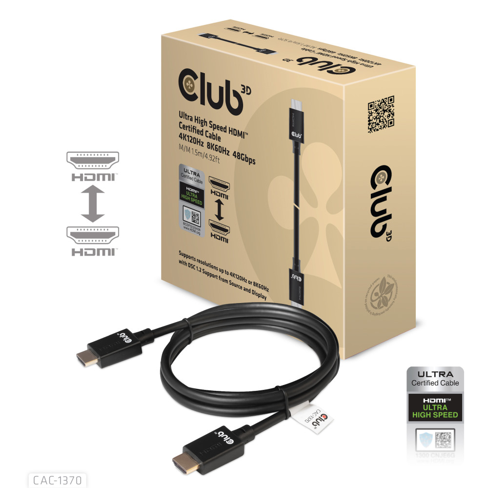 Produktbild för CLUB3D CAC-1370 HDMI-kabel 1,5 m HDMI Typ A (standard) Svart