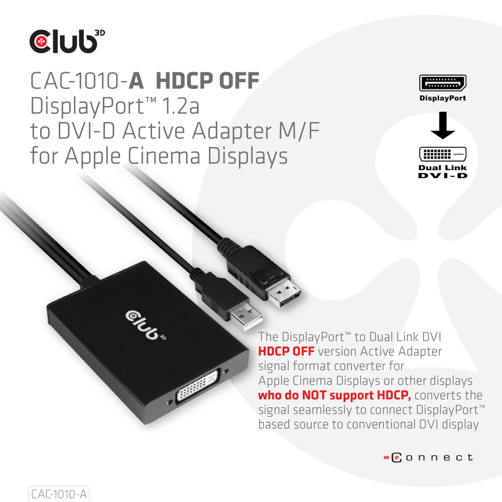 Produktbild för CLUB3D CAC-1010-A videokabeladapter 0,6 m DisplayPort DVI-D + USB
