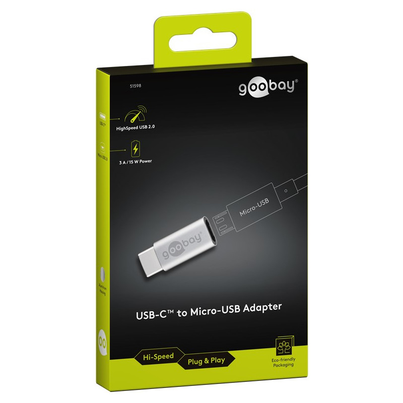 Produktbild för Goobay 51598 kabelomvandlare (hane/hona) USB C Micro-USB B Silver