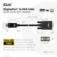 Produktbild för Club 3D - videoadapterkabel - DisplayPort till HD-15 (VGA) - 2 m