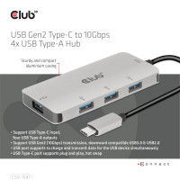 Produktbild för CLUB3D CSV-1547 gränssnittshubbar USB 3.2 Gen 2 (3.1 Gen 2) Type-C 10000 Mbit/s Svart, Silver