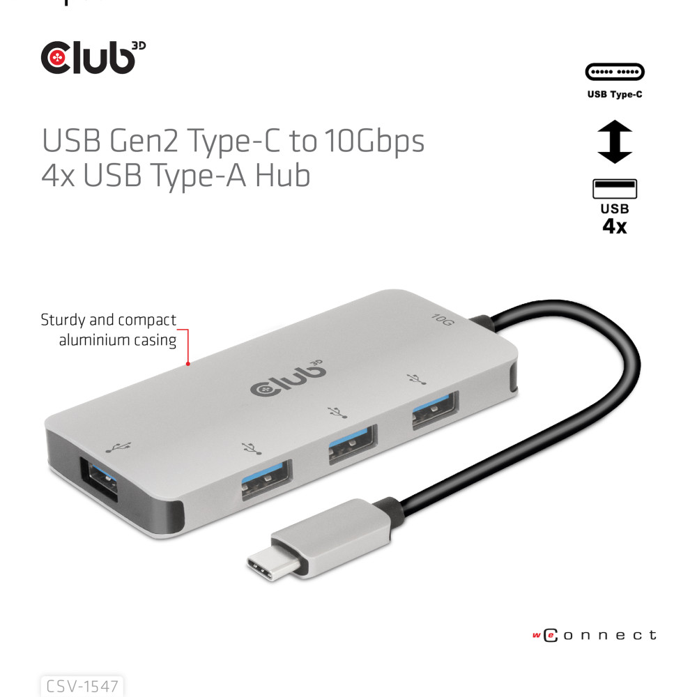 Produktbild för CLUB3D CSV-1547 gränssnittshubbar USB 3.2 Gen 2 (3.1 Gen 2) Type-C 10000 Mbit/s Svart, Silver