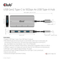 Produktbild för CLUB3D CSV-1547 gränssnittshubbar USB 3.2 Gen 2 (3.1 Gen 2) Type-C 10000 Mbit/s Svart, Silver