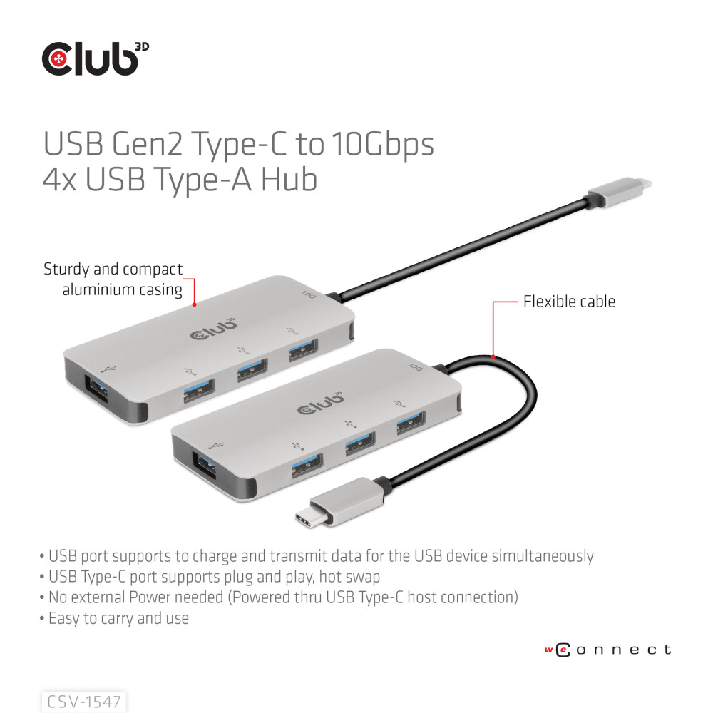 Produktbild för CLUB3D CSV-1547 gränssnittshubbar USB 3.2 Gen 2 (3.1 Gen 2) Type-C 10000 Mbit/s Svart, Silver