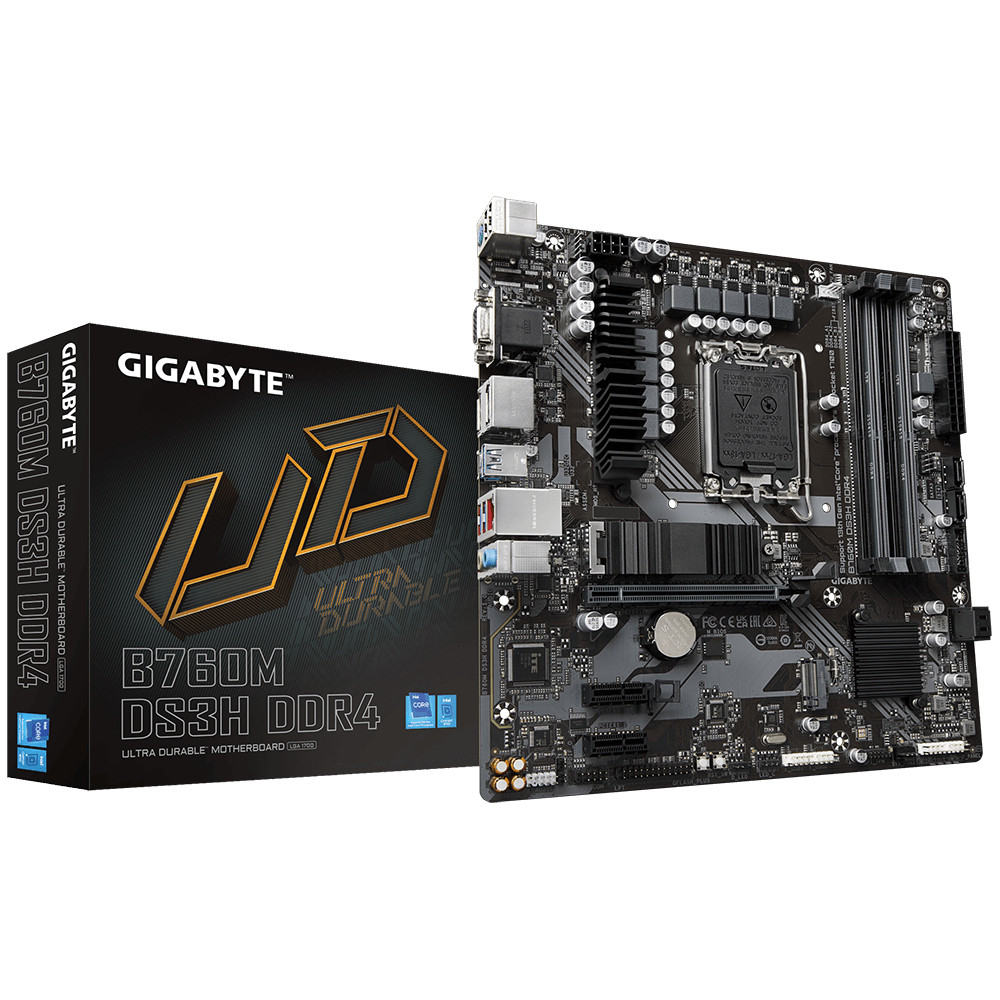 Produktbild för Gigabyte B760M DS3H DDR4 moderkort Intel B760 LGA 1700 micro ATX