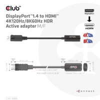 Produktbild för CLUB3D DisplayPort1.4 to HDMI 4K120Hz/8K60Hz HDR Active adapter M/F